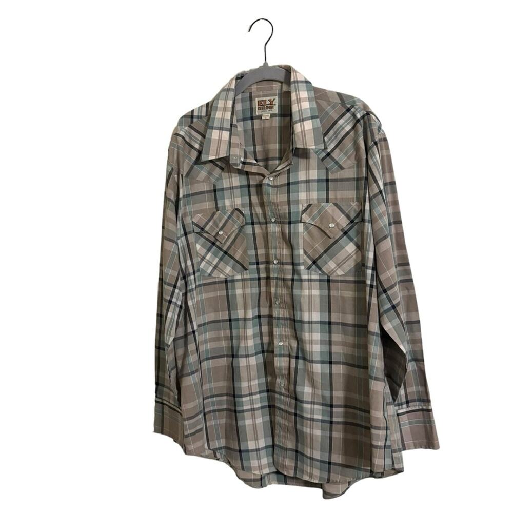 Ely Cattleman Tan Plaid Pearl Snap Shirt Men's XL 17.5